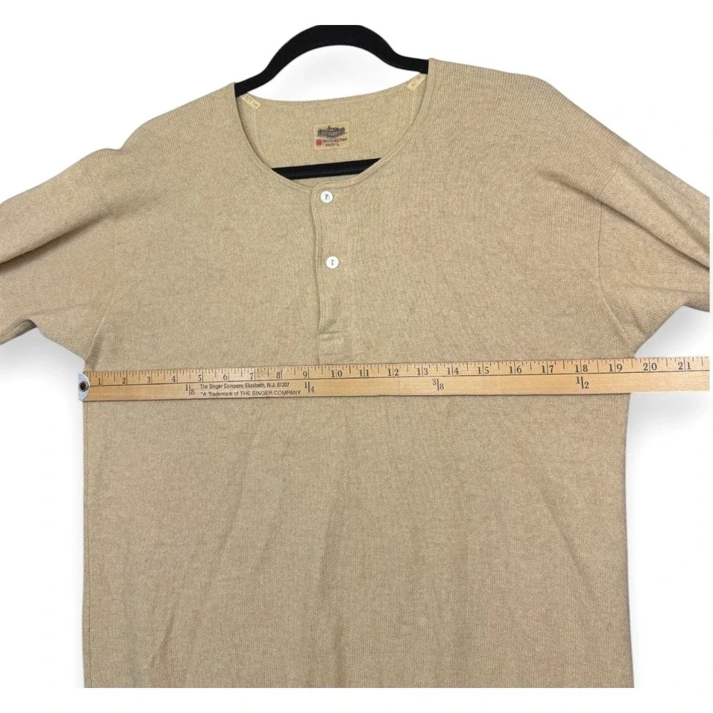 Mitsukoshi Thermal Set Mens L Beige Wool Henley Top Leggings‎ Long Johns Japan